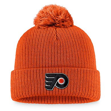 Men's Fanatics Branded Orange Philadelphia Flyers Core Primary Logo Cuffed Knit Hat with Pom