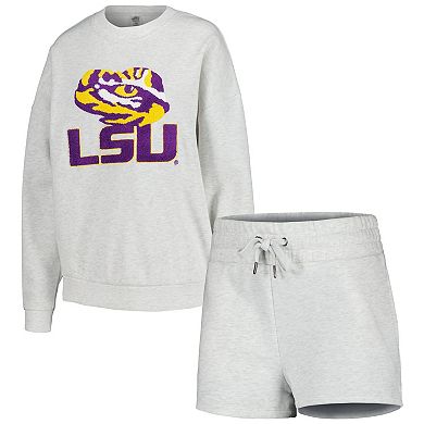 Women's Gameday Couture Ash LSU Tigers Team Effort Pullover Sweatshirt & Shorts Sleep Set