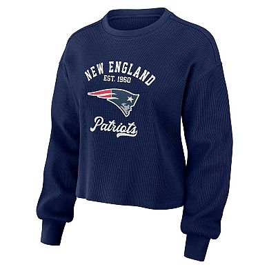 Women's WEAR by Erin Andrews Navy New England Patriots Waffle Knit Long Sleeve T-Shirt & Shorts Lounge Set