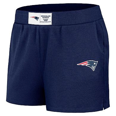 Women's WEAR by Erin Andrews Navy New England Patriots Waffle Knit Long Sleeve T-Shirt & Shorts Lounge Set