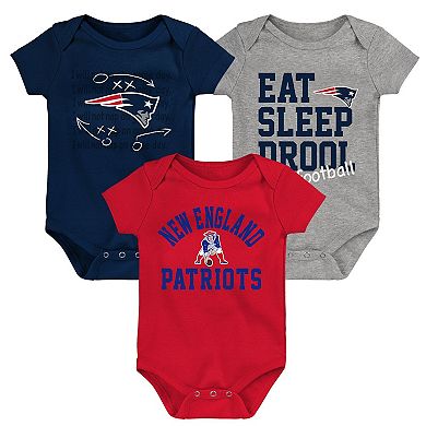 Newborn & Infant Navy/Red/Heather Gray New England Patriots Three-Pack Eat, Sleep & Drool Retro Bodysuit Set