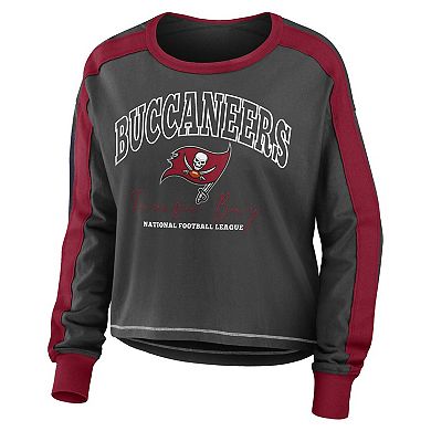 Women's WEAR by Erin Andrews Pewter/Red Tampa Bay Buccaneers Color Block Long Sleeve T-Shirt