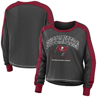 Women's WEAR by Erin Andrews Pewter/Red Tampa Bay Buccaneers Color Block Long Sleeve T-Shirt