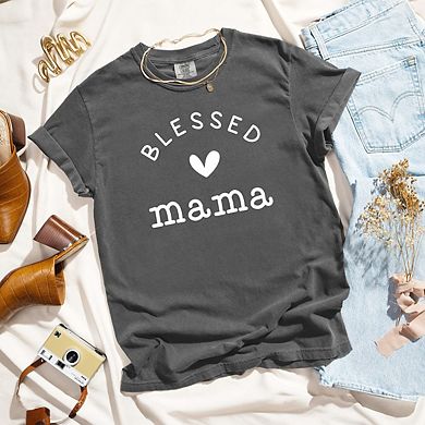 Blessed Mama Heart Garment Dyed Tees