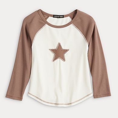 Juniors' Almost Famous 3/4 Sleeves Patch Raglan Top