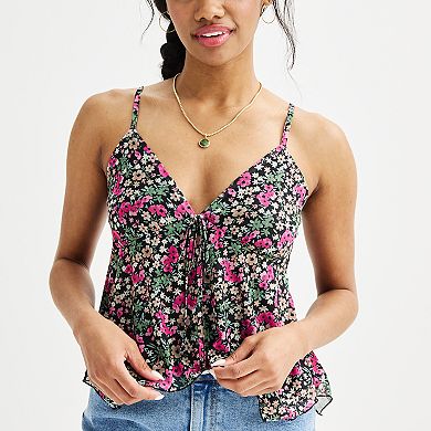 Juniors' Almost Famous Hankerchief Mesh Cami Top