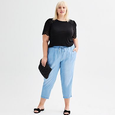 Plus Size Workshop Republic Clothing Pull On Cropped Pants With Drawstring