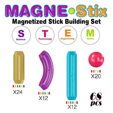 Contixo Toy Magnetic Stix Stick -68 Pcs 3d Building Blocks Stem Construction