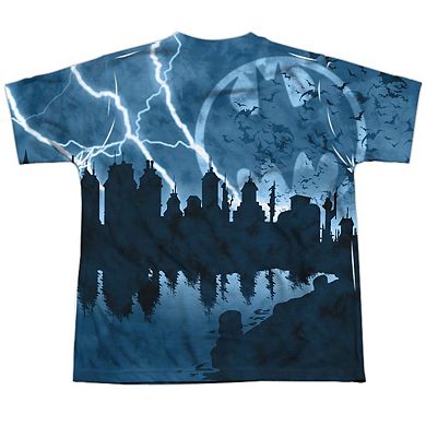 Batman Lightning Strikes Short Sleeve Youth Poly Crew T-shirt