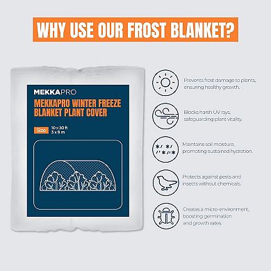 Mekkapro Frost Blankets For Outdoor Plants, Customizable Plant Covers Freeze Protection 10 X 30 Ft