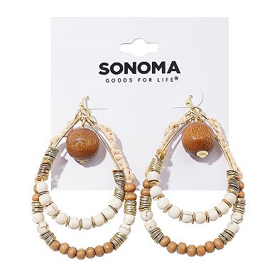 Sonoma Goods For Life® Gold Tone Raffia & Wood Double Teardrop Drop Earrings