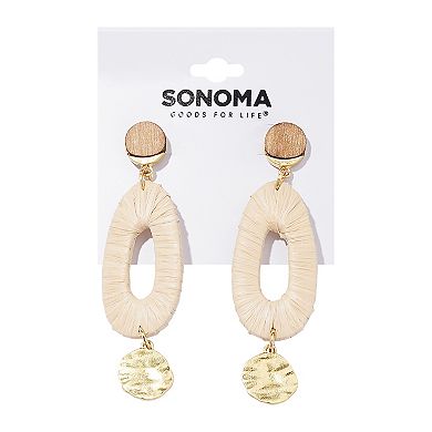 Sonoma Goods For Life® Gold Tone Wood & Raffia Open Oval Drop Earrings