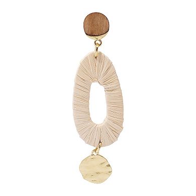 Sonoma Goods For Life® Gold Tone Wood & Raffia Open Oval Drop Earrings