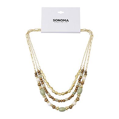 Sonoma Goods For Life® Gold Tone Green & Wood Bead Triple-Strand Necklace