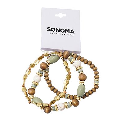 Sonoma Goods For Life® Gold Tone Green & Wood Bead Stretch Bracelets Set