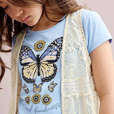 Girls 7-16 Self Esteem Tier Crochet Vest With Tee Set