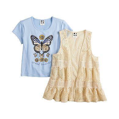 Girls 7-16 Self Esteem Tier Crochet Vest With Tee Set