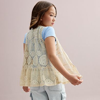 Girls 7-16 Self Esteem Tier Crochet Vest With Tee Set