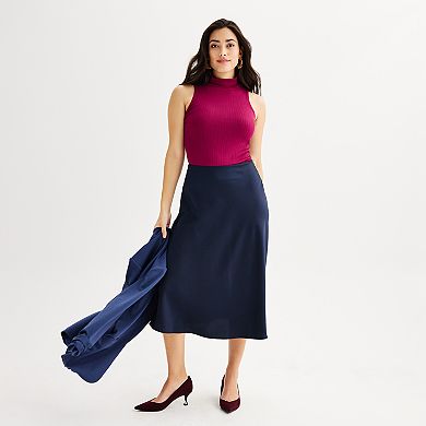 Women's Nine West Satin High Waisted Midi Skirt