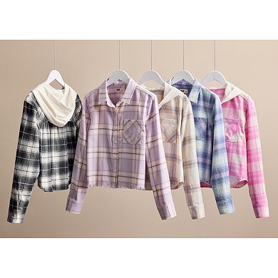 Girls 6-20 SO® Cropped Hooded Flannel Shirt in Regular & Plus Size