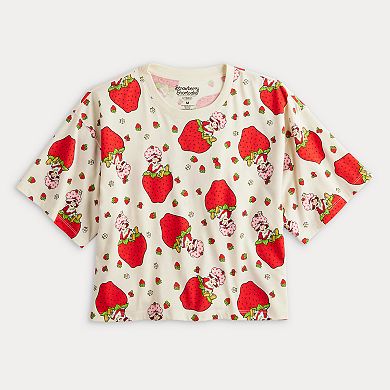 Juniors' Strawberry Shortcake Cropped T-Shirt