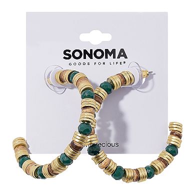 Sonoma Goods For Life® Gold Tone Disc & Green Beaded J-Hoop Earrings