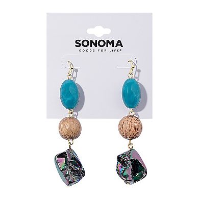 Sonoma Goods For Life® Gold Tone Blue & Wood Beads Shell Drop Earrings