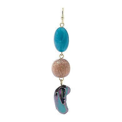 Sonoma Goods For Life?? Gold Tone Blue & Wood Beads Shell Drop Earrings