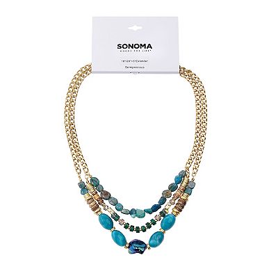 Sonoma Goods For Life® Gold Tone 2 Row Blue Beads & Abalone Shell Necklace