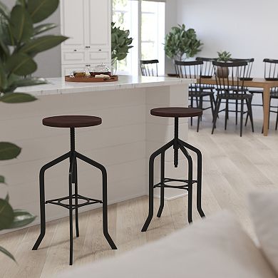 Merrick Lane Bergen 30 Inch Metal And Wood Bar Counter Stool With Adjustable Height Seat And 360° Swivel