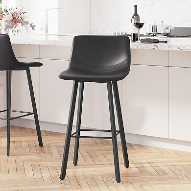 Merrick Lane Oretha Set of 2 Modern Upholstered Stools with Contoured, Low Back Bucket Seats and Iron Frames