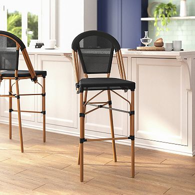 Emma And Oliver Bistro Bar Stool With Textilene Seat And Metal Frame