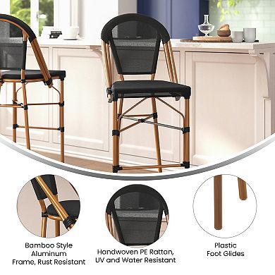 Emma And Oliver Bistro Bar Stool With Textilene Seat And Metal Frame