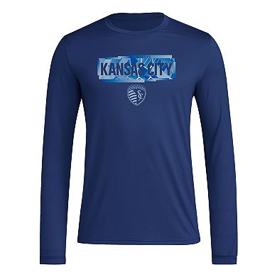 Men's adidas Navy Sporting Kansas City Local Pop AEROREADY Long Sleeve T-Shirt