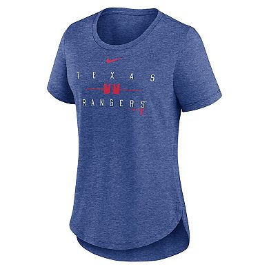 Women's Nike Heather Royal Texas Rangers Knockout Team Stack Tri-Blend T-Shirt