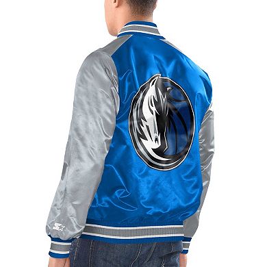 Men's Starter Blue/Silver Dallas Mavericks Renegade Satin Full-Snap Varsity Jacket