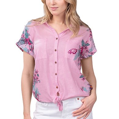 Women's Margaritaville Pink Philadelphia Eagles Stadium Tie-Front Button-Up Shirt