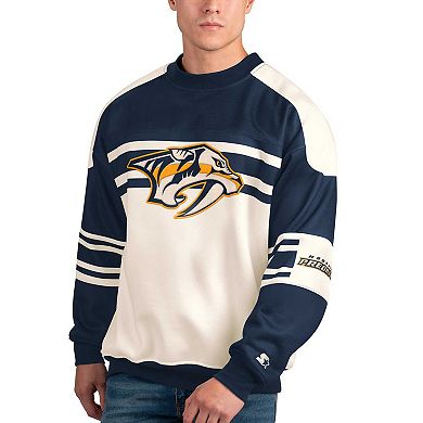 Men's Starter White Nashville Predators Defense Fleece Crewneck Pullover Sweatshirt