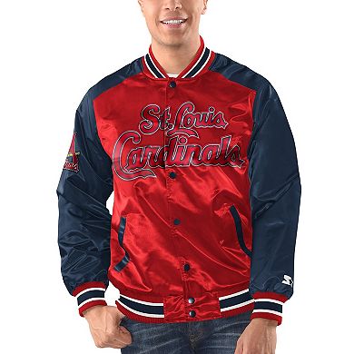 Men's Starter Red/Navy St. Louis Cardinals Varsity Satin Full-Snap Jacket