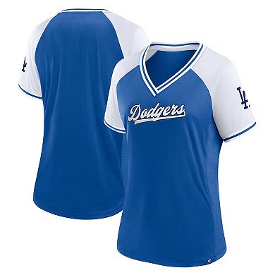 Women's Fanatics Branded Royal Los Angeles Dodgers Glitz & Glam League Diva Raglan V-Neck T-Shirt