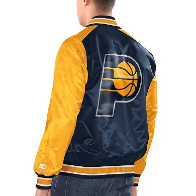 Men's Starter Navy/Gold Indiana Pacers Renegade Satin Full-Snap Varsity Jacket