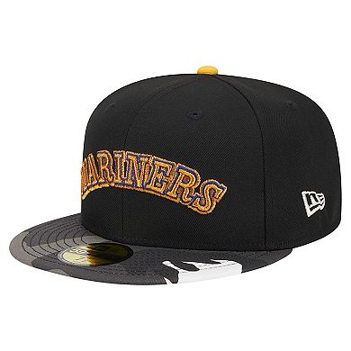 Men's New Era Black Seattle Mariners Metallic Camo 59FIFTY Fitted Hat