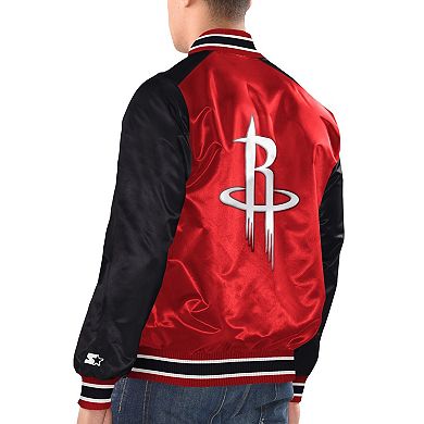 Men's Starter Red/Black Houston Rockets Renegade Satin Full-Snap Varsity Jacket