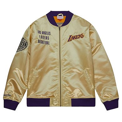 Men's Mitchell & Ness Gold Los Angeles Lakers Team OG 2.0 Vintage Logo Satin Full-Zip Jacket