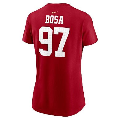Women's Nike Nick Bosa Scarlet San Francisco 49ers Super Bowl LVIII Patch Player Name & Number T-Shirt