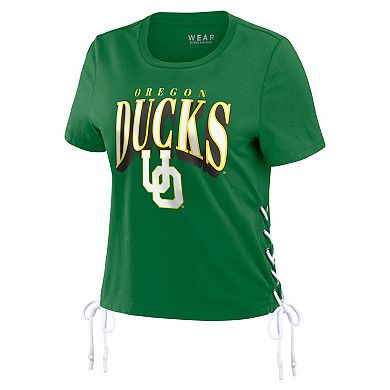 Women's WEAR by Erin Andrews Green Oregon Ducks Side Lace-Up Modest Crop T-Shirt