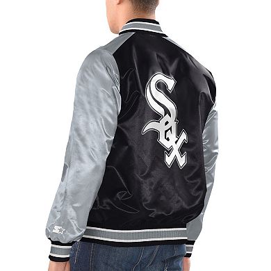 Men's Starter Black/Silver Chicago White Sox Varsity Satin Full-Snap Jacket