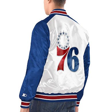 Men's Starter White/Royal Philadelphia 76ers Renegade Satin Full-Snap Varsity Jacket