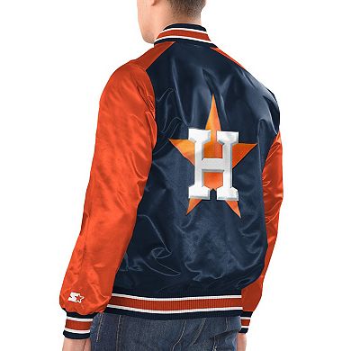Men's Starter Navy/Orange Houston Astros Varsity Satin Full-Snap Jacket