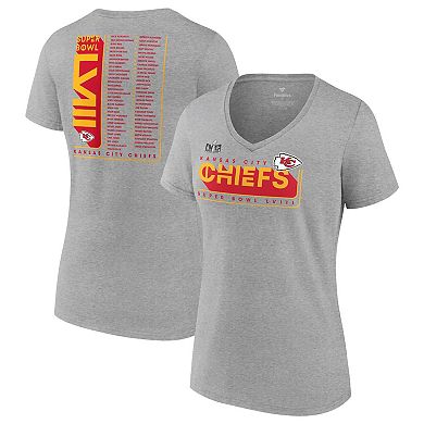 Women's Fanatics Branded  Heather Gray Kansas City Chiefs Super Bowl LVIII Roster V-Neck T-Shirt
